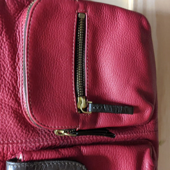 🌟Americana By Sharif Red Pebbled & Brown Leather Crossbody🌟 - Picture 6 of 16